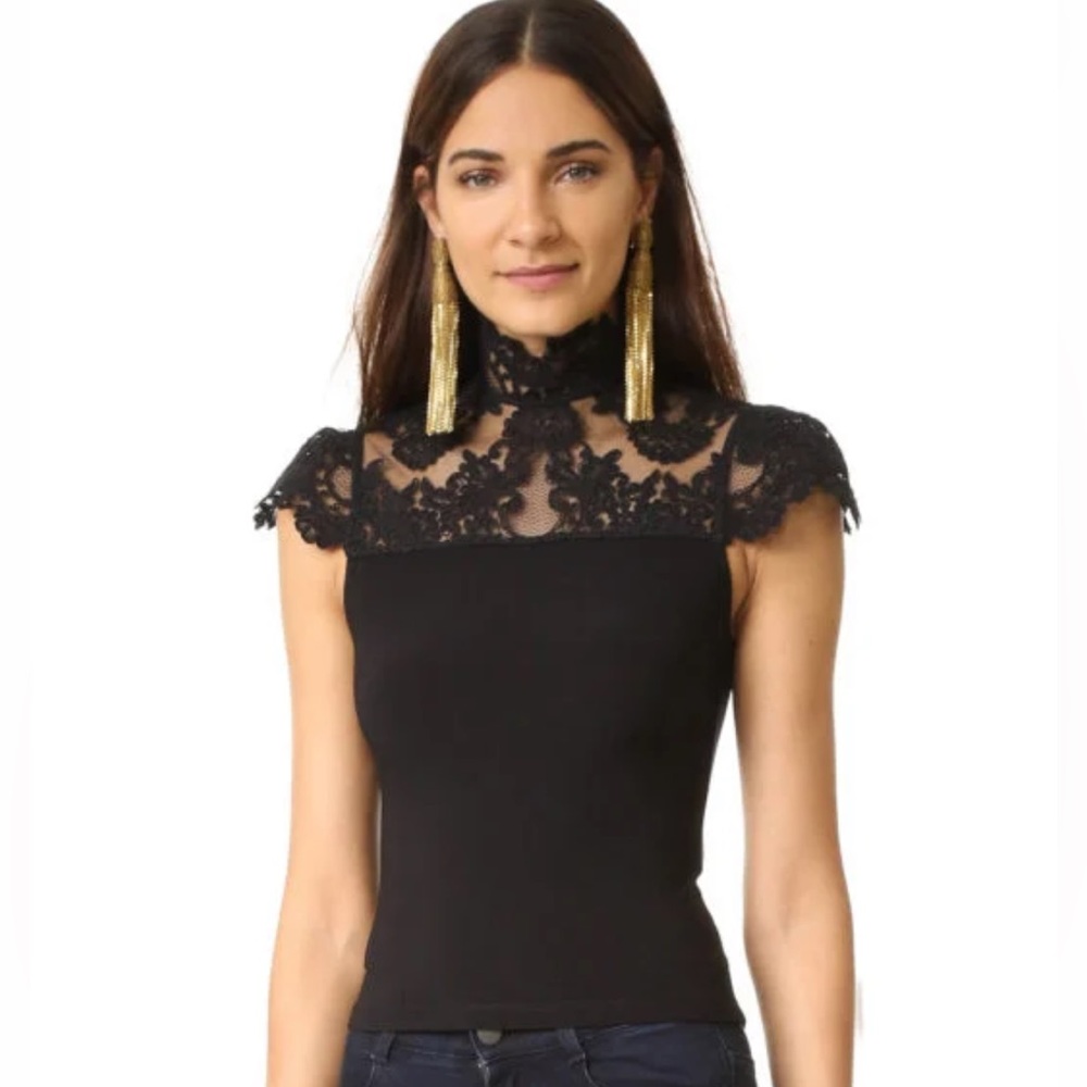 Alice Olivia black lace mock neck top large